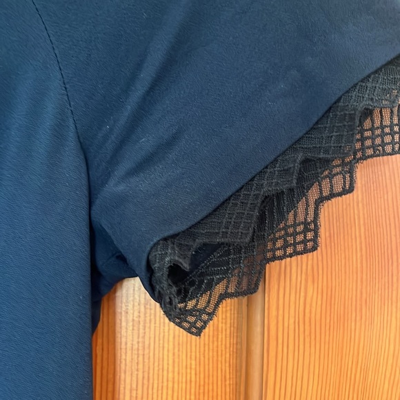 Jonathan Simkhai Navy Blue Crochet Fringe Fluted Bodycon Dress Midi - Picture 10 of 11